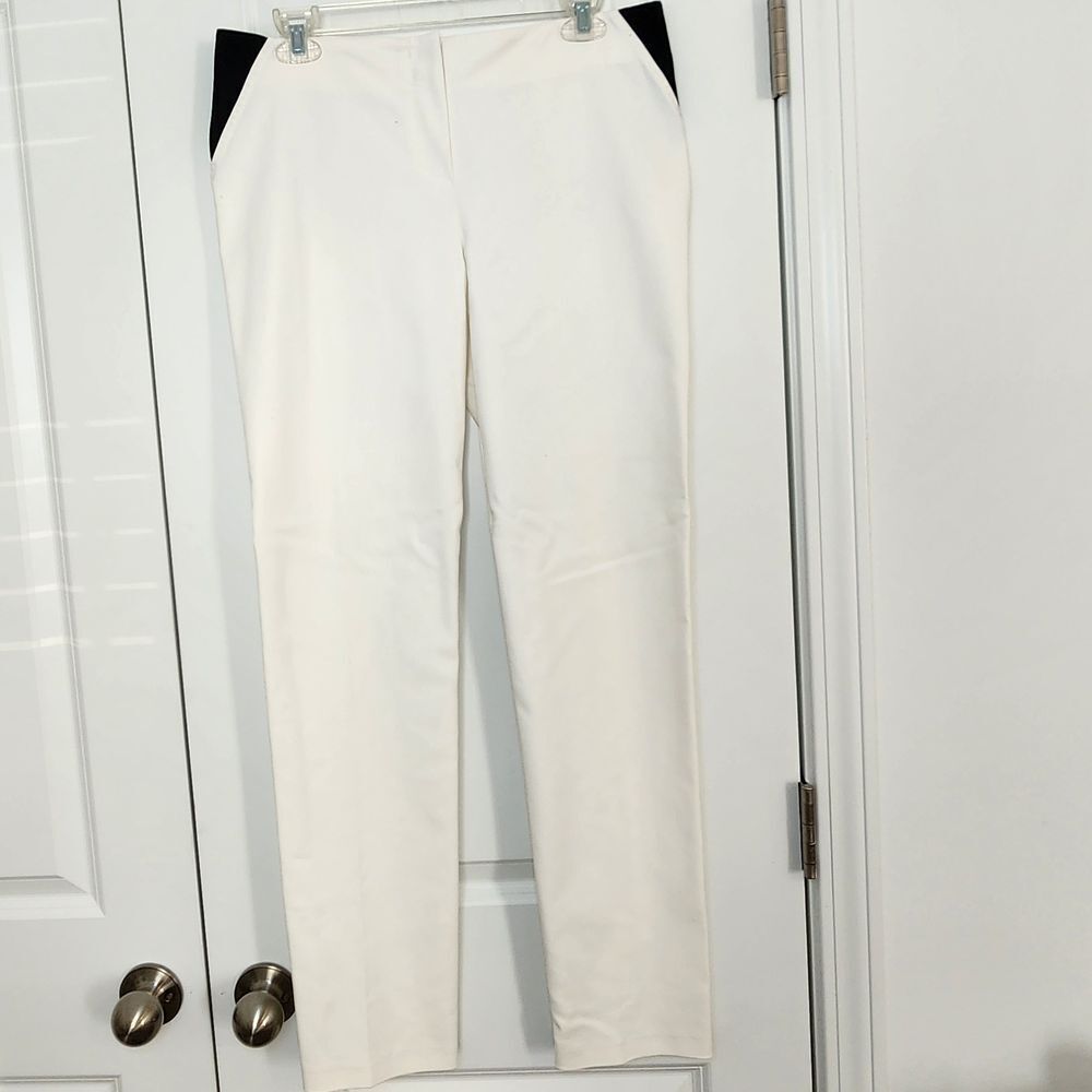 Armani Collezioni White Slim Fit Dress Pants with Black Detail Size 8